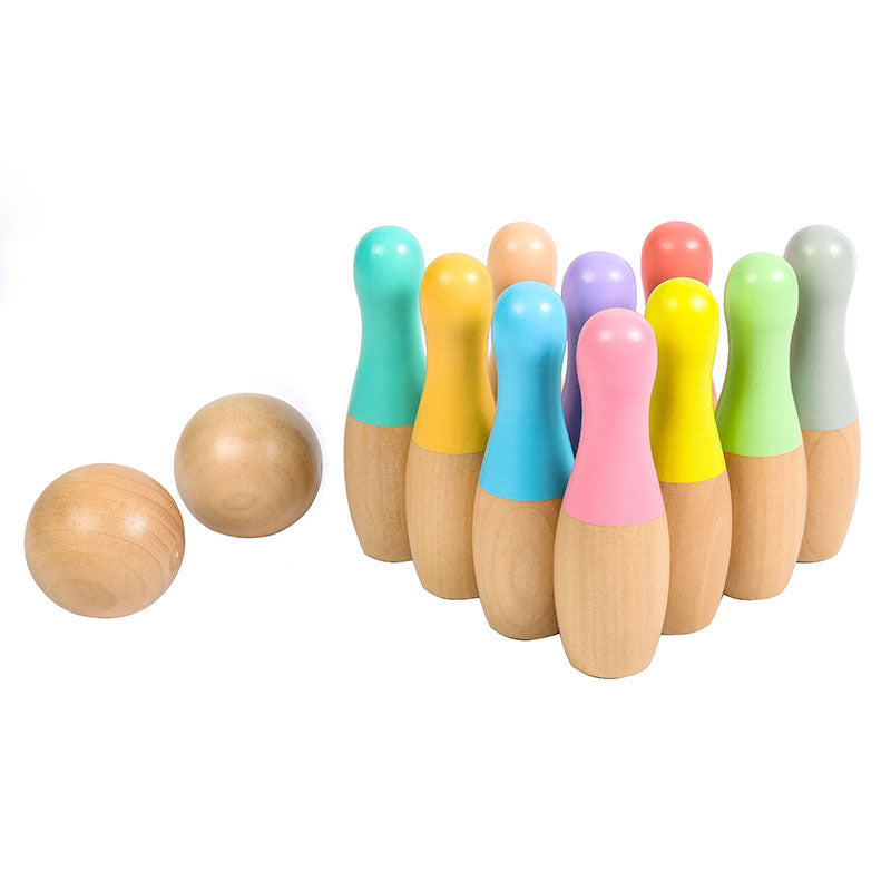 Färgglatt bowlingset i trä