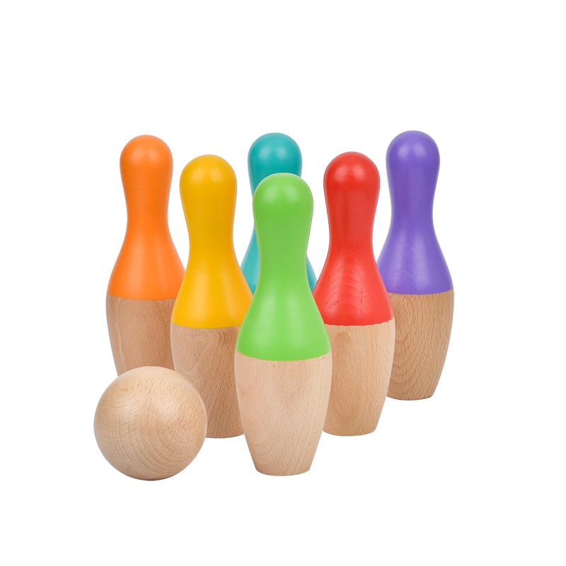 Färgglatt bowlingset i trä